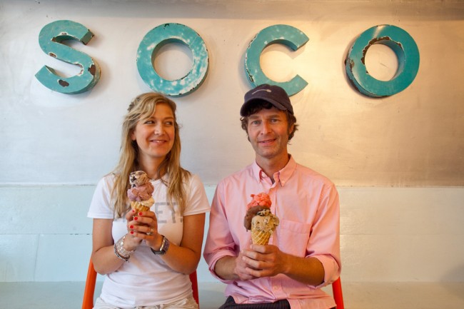 Tanya and Danny Mazursky of SOCO Creamery in the Railroad Street shop.